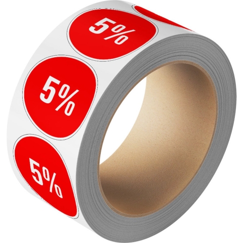 Korting sticker 5% op rol 20 mm - 1150 per rol