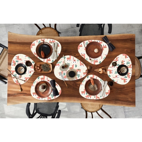 Placemat organisch - Placemats organic - Onderleggers - Lama - Patronen - Cactus - 10 stuks