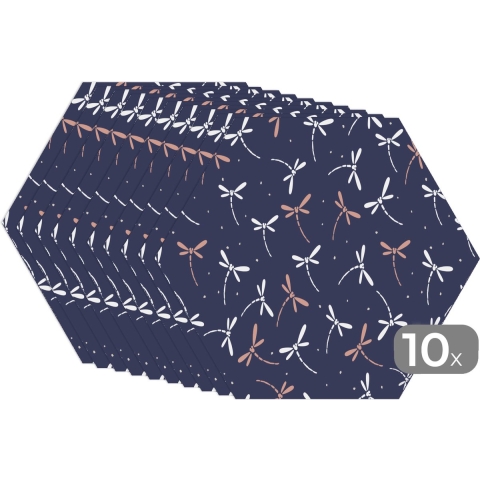 Placemats hexagon - Onderleggers placemats - Placemat zeshoek - Libelle - Patronen - Pastel - Japans - 10 stuks