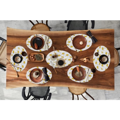 Placemats ovaal - Onderleggers - Ovale placemats - Bloemen - Wit - Lente - Patronen - 8 stuks