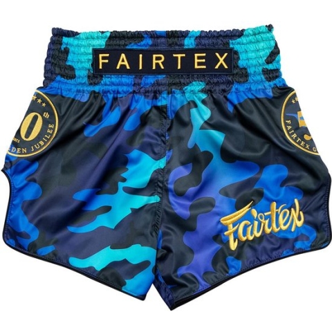 Fairtex Muay Thai Shorts - "Golden Jubilee Luster" - Blauw - maat S