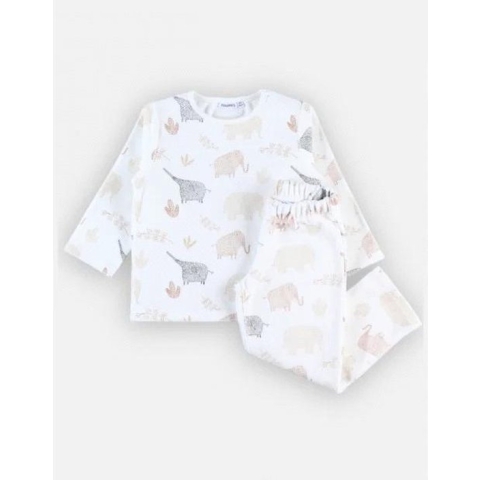 Noukie's - Pyjama - 2 delig - Fluweel - Unie - Olifantenprint - 5 jaar 110