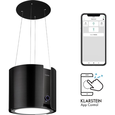 Klarstein Skyfall Smart Eilandafzuigkap - Ø45cm - Luchtcirculatie - 402m³/h - LED-Verlichting - RVS - Zwart