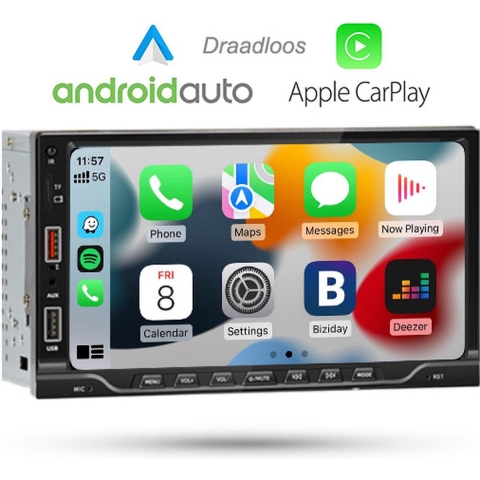 Boscer® Autoradio 2Din Universeel - Apple Carplay & Android Auto (Draadloos) - 7 Inch HD Touchscreen - USB - Bluetooth - Externe Microfoon & Achteruitrijcamera