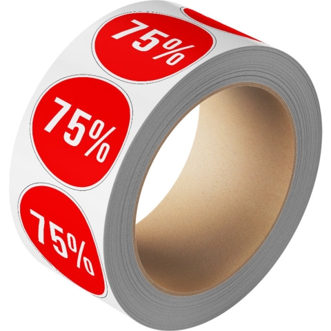 Korting sticker 75% op rol 20 mm - 1150 per rol