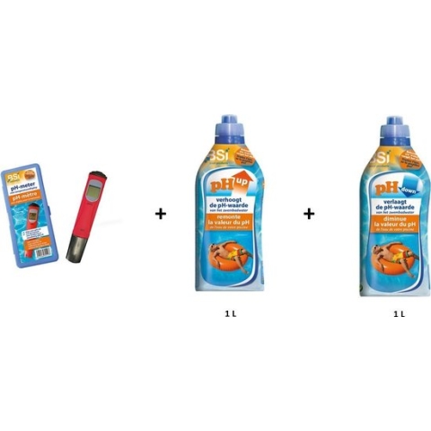 Zwembad pH kit: pH-meter + pH up liquid 1L + pH down liquid 1L