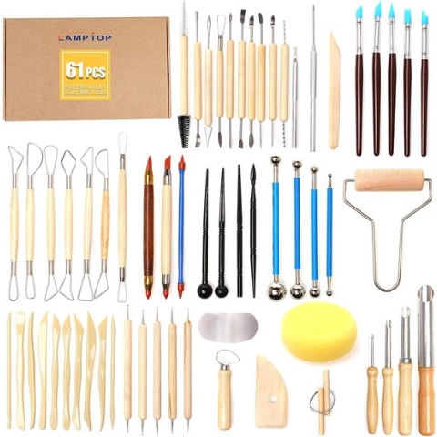 61-Piece Pottery Tool Set, Ceramic Tool Modelling Tool, DIY Potter Polymer Clay Sculpting Tools, Modelling Tool Set Clay, Sculpture Carving Tool for Potters Artists