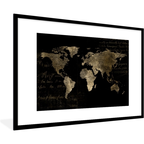 Fotolijst incl. Poster - Wereldkaart - Goud - Vintage - 120x80 cm - Posterlijst
