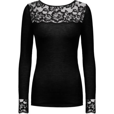 Mey Wollen Thermoshirt dames - Kant - Wool Love - S - Zwart
