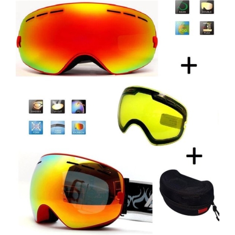 Ski bril met box en EXTRA lens Smoke red frame Rood F type 1 Cat. 0 tot 4 - ☀/☁