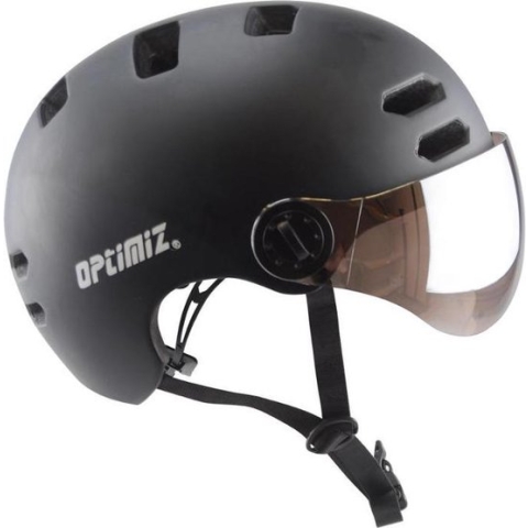 Optimiz fietshelm met vizier CE EN 1078 - mat zwart M (55-58 cm)