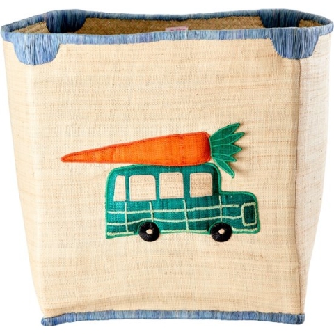 Rice grote raffia opbergmand voor speelgoed, print auto met wortel