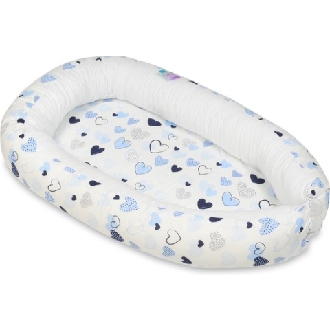 Baby nestje - blauw wit - hartjes - met uitneembaar matras