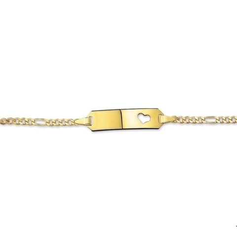 TFT Graveerarmband Goud Hart Figaro Plaat 5 mm 13 - 15 cm