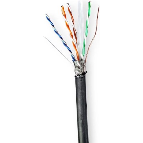 Netwerk Kabel Rol - CAT6 - Solid - S/FTP - Koper - 305.0 m - Buitenshuis - Rond - PE - Zwart - Gift Box