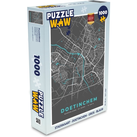 Puzzel Stadskaart - Doetinchem - Grijs - Blauw - Legpuzzel - Puzzel 1000 stukjes volwassenen - Plattegrond