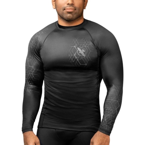 Hayabusa Geo Long Sleeve Rashguard - Zwart, Grijs - maat S