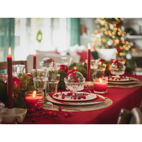Velvet tafelkleed rood 140 x 300 - kerst - feestelijk
