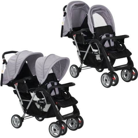 vidaXL-Kinderwagen-dubbel-staal-grijs-en-zwart