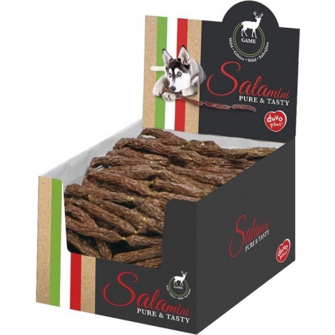 Duvo+ Salamini worstjes met wild 8,5x8,5x1,6cm, prijs voor display met 250 stuks