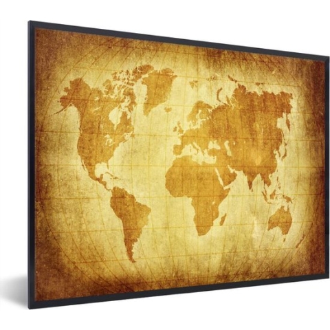 Fotolijst incl. Poster - Wereldkaart - Vintage - Bruin - 80x60 cm - Posterlijst
