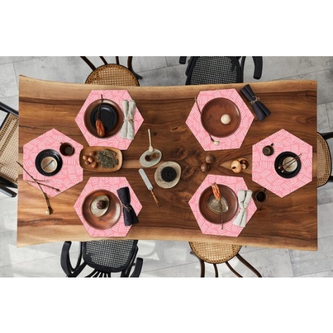 Placemats hexagon - Onderleggers placemats - Placemat zeshoek - Strepen - Roze - Design - 6 stuks