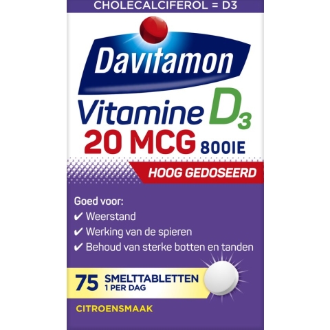 Davitamon Vitamine D3 Forte - vitamine D3 volwassenen - Smelttablet 75 stuks