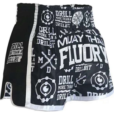 Fluory Kickboks Broekje Muay Thai Short Drill Zwart maat XL