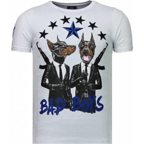 Bad Boys Pinscher - Rhinestone T-shirt - Wit
