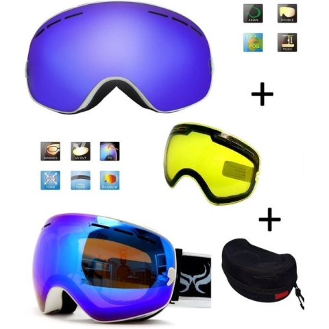 Ski bril met box en EXTRA lens Smoke Bleu frame Wit F type 2 Cat. 0 tot 4 - ☀/☁