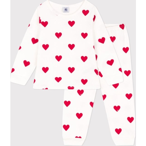 Petit Bateau Kinderpyjama van molton met hartjesprint Meisjes Pyjamaset - Rood - Maat 128