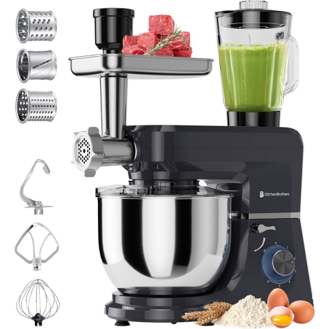 KitchenBrothers Keukenmachine - Complete Set - 15 Accessoires - Keukenrobot - 6L - 1500W - Antraciet