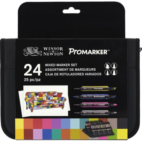 Winsor & Newton Brush- & Promarker etui 24 kleuren