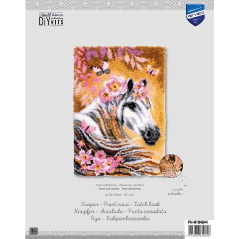 Vervaco - Knooptapijt kit Paard met bloemen - PN-0194644