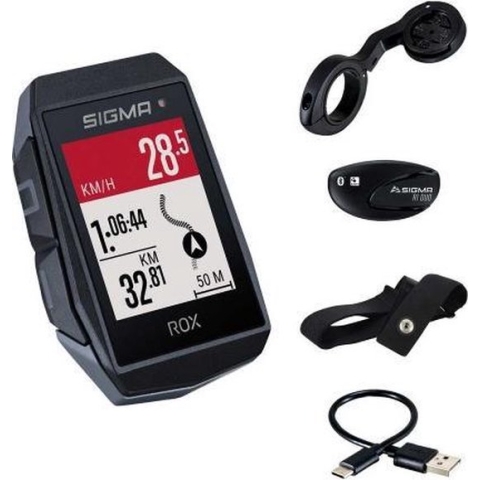 GPS Fietscomputer Sigma ROX 11.1 EVO GPS HR + CAD set met korte Butler stuurhouder - zwart