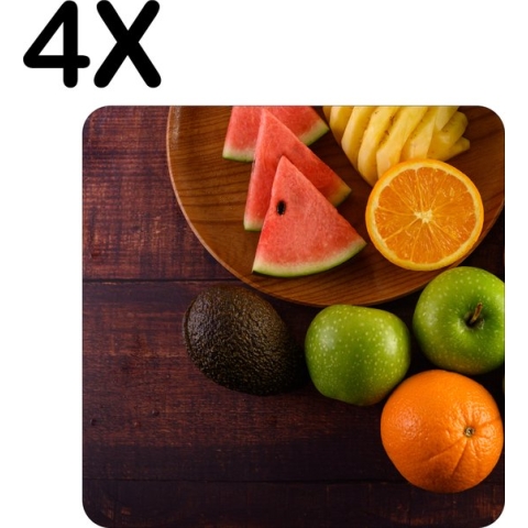 BWK Luxe Placemat - Compositie van Fruit op een Houten Plank - Set van 4 Placemats - 40x40 cm - 2 mm dik Vinyl - Anti Slip - Afneembaar