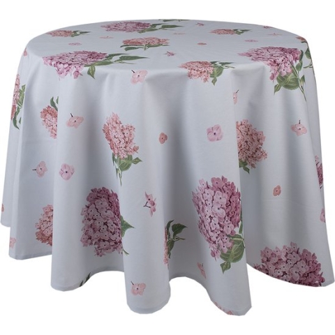 Clayre & Eef Tafelkleed Ø 170 cm Wit Roze Katoen Rond Hortensia