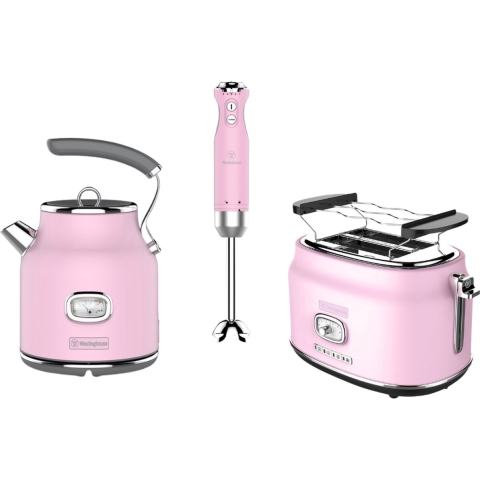 Westinghouse Retro Waterkoker + Broodrooster 2 Sleuven + Staafmixer - Roze