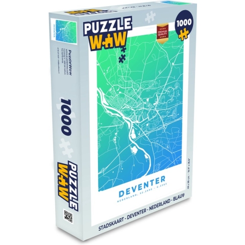Puzzel Stadskaart - Deventer - Nederland - Blauw - Legpuzzel - Puzzel 1000 stukjes volwassenen - Plattegrond