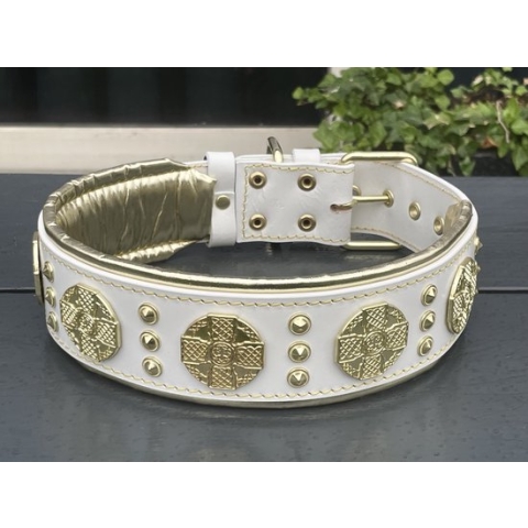 BESTIA "Maximus" collar white & gold Halsband (57.5 - 67.5 cm) XL
