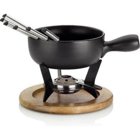 Fondueset Keramiek met hout, Zwart - Kela