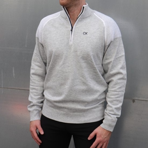 Heren - Calvin Klein Pico 1/4 Zip Lined Sweater Silver Melange - S