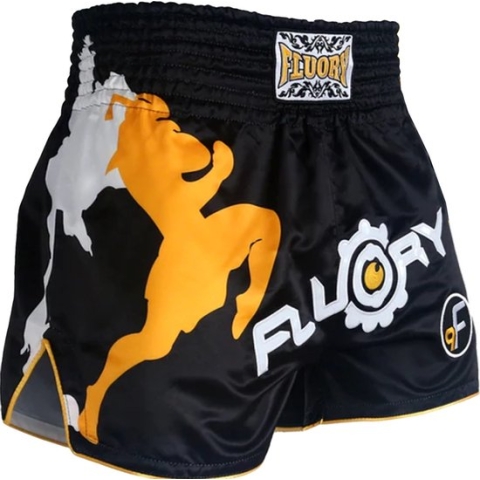 Fluory Muay Thai Short Kickboks Broek Zwart Geel maat M