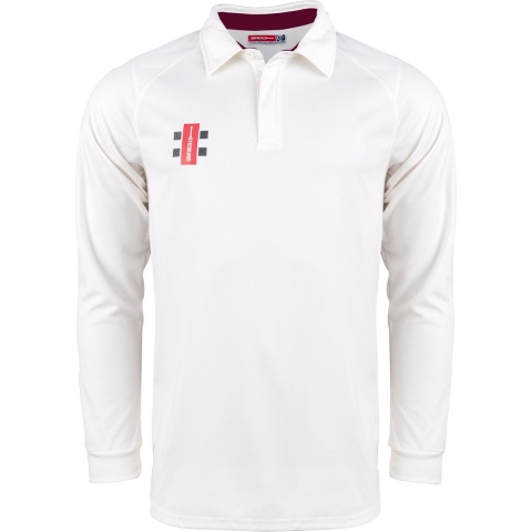 Gray-Nicolls Cricket SHIRT PRO PERF V2 L/S IV/MR XS Extra Small - Ivory / Maroon