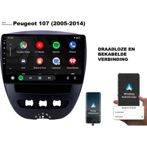 2023 Android Radio voor Peugeot 107 (2005-2014) - Apple CarPlay, Android Auto, DAB+ Navigatie & Radio!