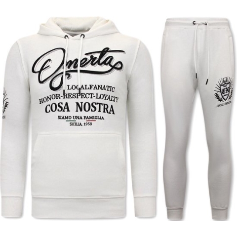 Exclusieve Heren Joggingspak - Omerta, Cosa Nostra - Wit