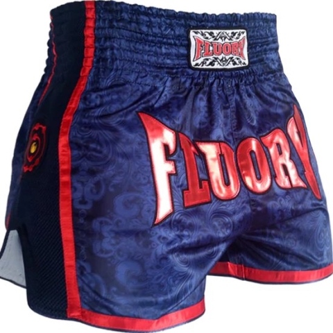 Fluory Muay Thai Short Kickboks Broek Blauw Rood MTSF29 maat L