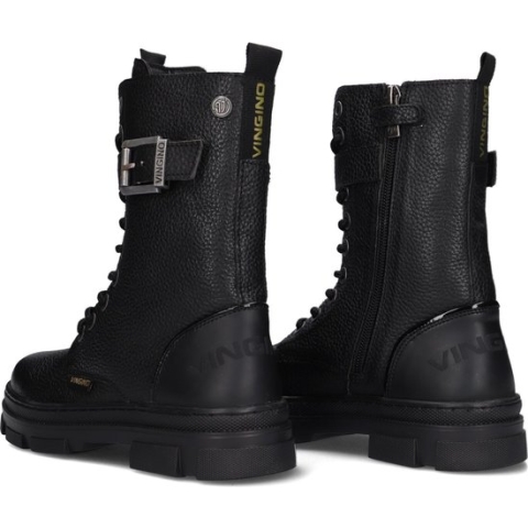 Vingino Jennifer Hi Veterboots - Laarzen Met Veters - Meisjes - Zwart - Maat 30