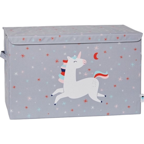 Storage Box with Lid - Fabric Toy Chest - Robust and Extra Stable - Grey with Unicorn - 62 x 38 x 39 cm