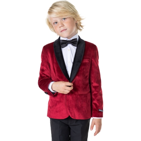 OppoSuits Deluxe Dinner Jacket - Burgundy - Kids Blazer - Colbert - Rood - Maat 4 Jaar